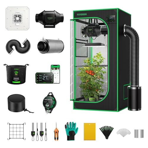 VIVOSUN GIY Growzelt Komplettset 60x60x120cm 100W Vollspektrum Grow Lampe mit Automatischer Ventilation und Zirkulation Smart Grow Tent Kit mit GrowHub E42A Controller