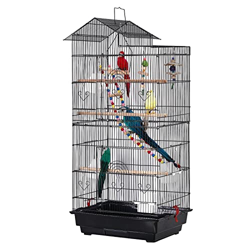 UISEBRT Vogelkäfig mit Käfigspielzeug - Großer Vogelhaus Vogelvoliere Metall Vogelbauer Käfig Vogel für Finken Kanarienvögel Wellensittiche Schwarz (Typ A, 46 x35.5 x 99cm)