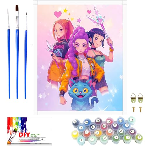 Malen nach Zahlen für Kinder & Erwachsene 50x40 cm Groß - DIY Gemälde Set inkl. 3 Pinsel & Acrylfarben (Ohne Rahmen), Lustiges Cartoon Design, Kreativset Anfänger & Jungen Mädchen ab 6 7 8 9 12 Jahre