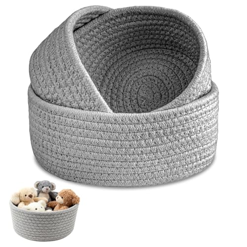 TXXATX 3 Stück Aufbewahrungskorb Geflochten Baumwollseil Körbe Aufbewahrung Grau Aufbewahrungskörbe Stapelbare Korb Geflochten Körbchen Aufbewahrung für Schlafzimmer Wohnzimmer Deko Lagerung
