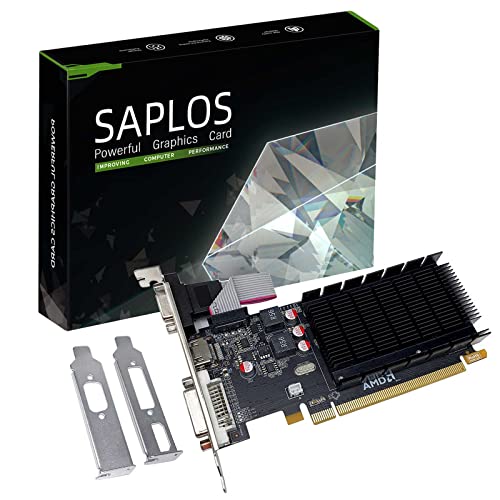 SAPLOS Radeon HD 5450 Grafikkarte, 2GB DDR3 64-bit, Low Profile, DVI-I HDMI VGA, PCI Express x16, DirectX 11, PC Graphics Card GPU, 2 Monitors Support