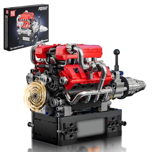 Mould King 10204 Technik V8 Motor Bausatz Bausteine Klemmbausteine Motor FE Sportwagen Auto Engine Kit Benzinmotor Modell für Auto Fans(750 Teile)