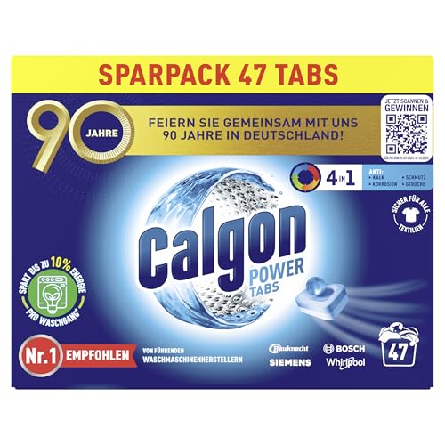 Calgon 4-in-1 Power Tabs – Waschmachinen-Entkalker gegen Geruch, Schmutz und Korrosion – Für eine saubere Waschmaschine – 1 x 47 Tabs