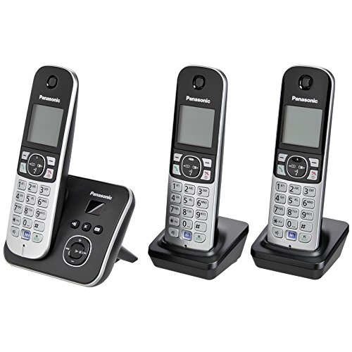 Panasonic KX-TG6823GB DECT Schnurlostelefon mit Anrufbeantworter (3 Mobilteile, strahlungsarm, Eco-Modus, Gap Telefon, Festnetz) schwarz