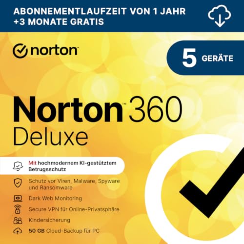 Norton 360 Deluxe 2026 | 5 Geräte | 15 Monate | Aktivierungscode per Email