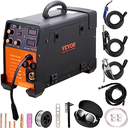 VEVOR MIG/MMA/TIG 3 in 1 Schweißgerät 50–250A Fülldrahtschweißen(0,8 mm & 1 mm) IGBT-Technologie 2,2–12m/min Drahtgeschwindigkeit 5,6 kVA Nenneingangsleistung IP21S Schutzart