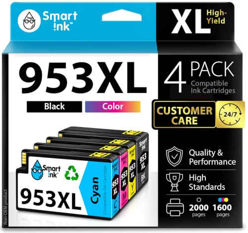 Smart Ink Kompatible Druckerpatronen als Ersatz für HP 953XL Multipack 953 XL (Schwarz XL & Blau Rot Gelb) mit Advanced Chip Technology für Officejet Pro 7720 7730 7740 8210 8218 8710 8715 8718 8720