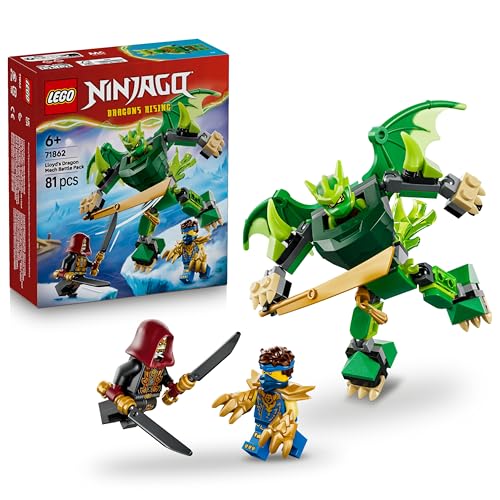 LEGO NINJAGO Lloyds Drachen-Mech Battle Set - Ninja Spielset mit Actionfigur, 3 Minifiguren und Katanas - Kinderzimmer Deko - Geschenkidee für Jungen ab 6 Jahren und Dragons Rising Fans - 71862