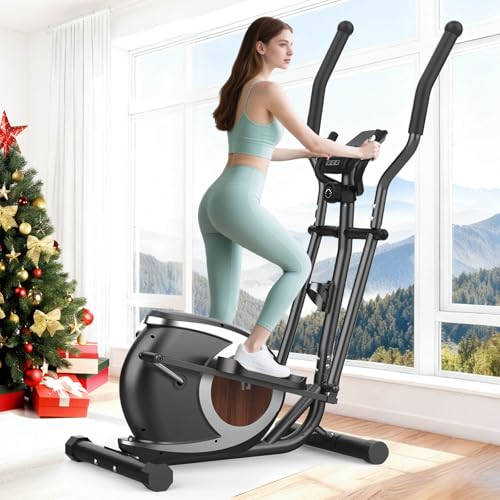 Crosstrainer für Zuhause, 16 Widerstandsstufen Ellipsentrainer mit Bluetooth APP-Connect und LCD-Display, Pulsmessung, Heimfitness Elliptical Stepper (Schwarz, Bluetooth Monitor)