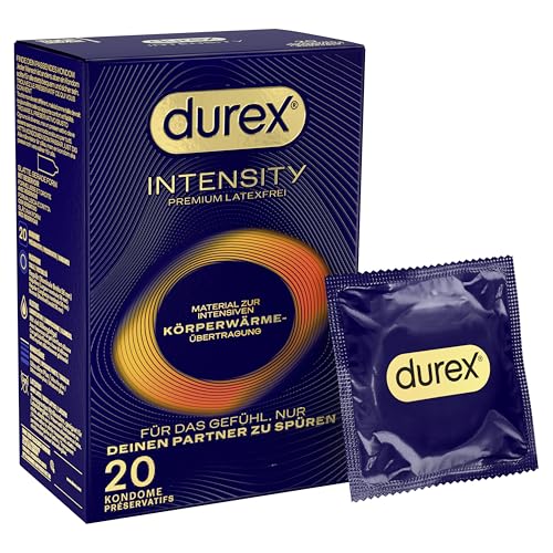 Durex Intensity Kondome - Ultra dünn plus für intensive Körperwärmeübertragung - Mit Silikongleitgel befeuchtet - Ohne Latex - 20er Pack (1 x 20 Stück)