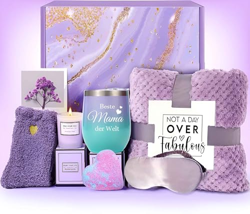 AOKILE Geschenke für Mama - Kuscheldeck Mama Geschenkset mit 12OZ Edelstahl Weinbecher Kaffeetassen aus Edelstahl für Wasser für Mutter Oma ideal für Geburtstagsgeschenk Muttertagsgeschenke