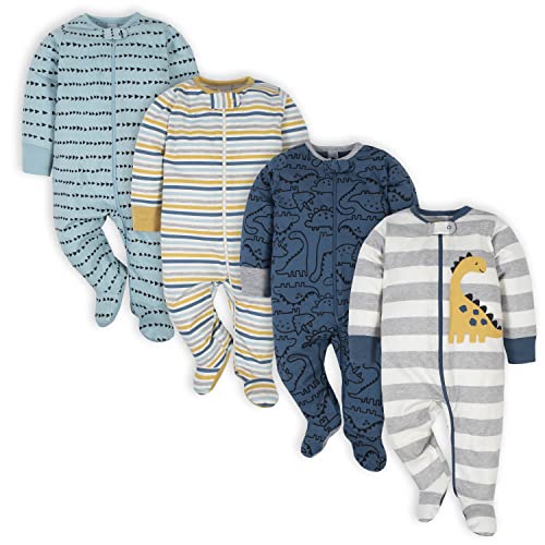 Gerber Baby-Jungen 4er-Pack Sleep'N Play Strampler und Kleinkind-Schlafanzüge, Dinosaurierblau, 0–3 Monate