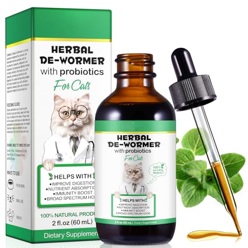 Wurm-kur Katze Tropfen 60ml, Kräuterentwurmer mit Probitika, Wurm-kur für Katzen, Fördert Die Darmgesundheit, Immunitätsschub, Anti-Parasiten, Natürliche Katzenwurmer Tropfen, Geeignet für alle Katzen