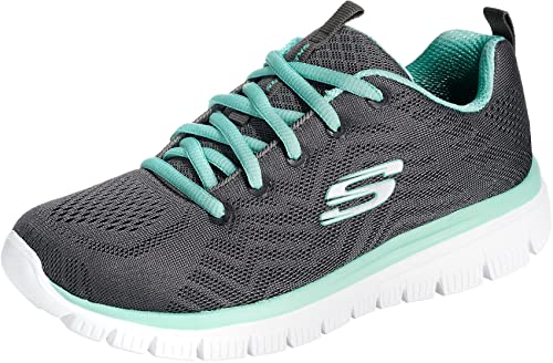 Skechers Damen Graceful Get Connected Sneakers, Charcoal Mesh / Green Trim, 40 EU