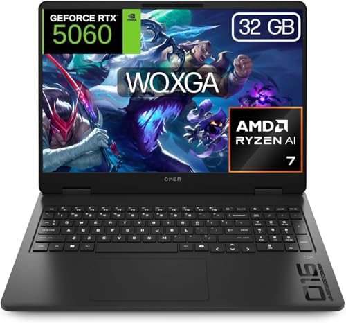 HP Omen Gaming-Laptop, 40,6 cm (16 Zoll), 2,5 K WQXGA (AMD Ryzen AI 7 350, 32 GB RAM, 1 TB SSD, NVIDIA RTX 5060, FreeDos) Spanische QWERTY-Tastatur, Schwarz