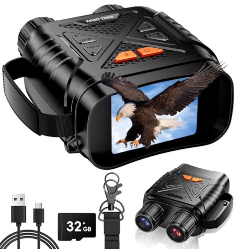 Nachtsichtgerät Ferngläser 800m, Jagd Fernglas mit Nachtsicht, HD-Bildschirm und 32GB Karte, Binoculars Infrarot Kamera 10X Digitalzoom 7 IR-Stufen, Video Sichern Wiederaufladbare für Camping Reisen