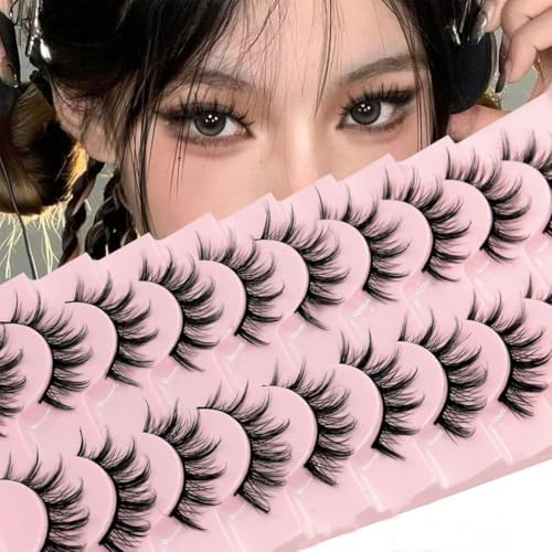SIVZUMO Falsche Wimpern Volumen Katzenauge Fluffy Strip Lashes Cat Eye Fake Lashes Handgemachte Falsche Eyelashes (10 Paar)
