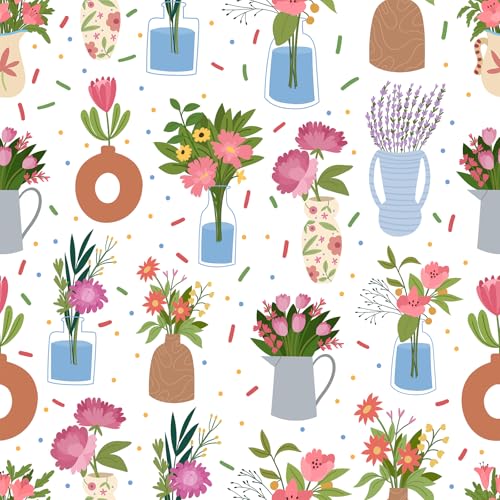 VaryPaper Blumentapete Rosa Modern Kebefolie Muster 44.5cmx200cm Fototapete Blumen Klebefolie Möbel Weiß Matt Möbelfolie Kinder Tapete Kinderzimmer Wohnzimmer Selbstklebende Folie Regal Schrankfolie