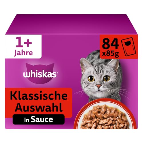 WHISKAS Nassfutter in Sauce für Katzen 84 x 85g Klassische Auswahl