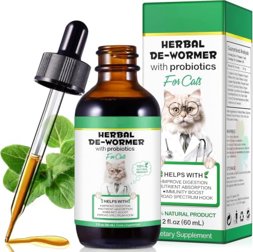 Tamiodfo Wurmkur Katze 60ml, Entwurmungsmittel Katzen mit Probitika, Natürliche Katzenwurmer-Tropfen, Verbesserung der Verdauung, Immunitätsschub- Kräuterentwurmer Entwurmung Katze