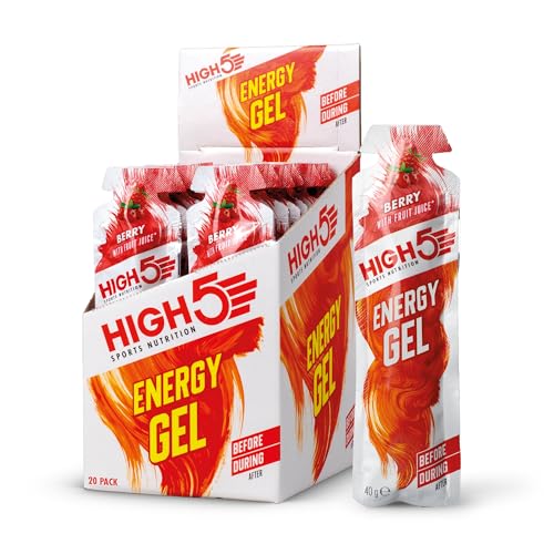 HIGH5 Energy Gel, Energie-Gel im schnell zu öffnenden Portionsbeutel, mit natürlichem Fruchtsaft | (Beere, 20 x 40g)