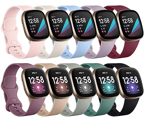 Charlam 10 Pack Ersatzarmband Kompatibel mit Fitbit Versa 4/ Versa 3/ Fitbit Sense2/ Sense Armband, Weiches Uhrenarmband Sports Watch Armbänder für Damen Herren, Klein, Helle