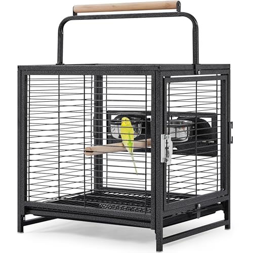 Yaheetech Vogelkäfig Reisevogelkäfig mit Handgriff Vogelvoliere Kleintierkäfig Vogelhaus mit 2 Sitzstangen