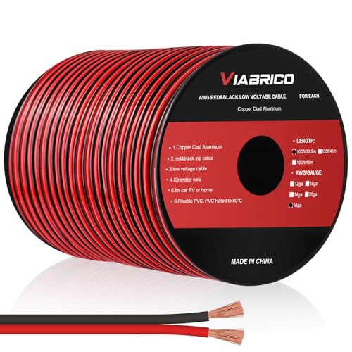 30 Meter 16AWG 2x1,5mm² Elektrischer Draht, 2 Adrig Kabel 5V/12V/24V Stromkabel Kupferummanteltes Aluminium-Kupferkabel，Flexibel und Weich Niedrige Impedanz Verlängerungskabel