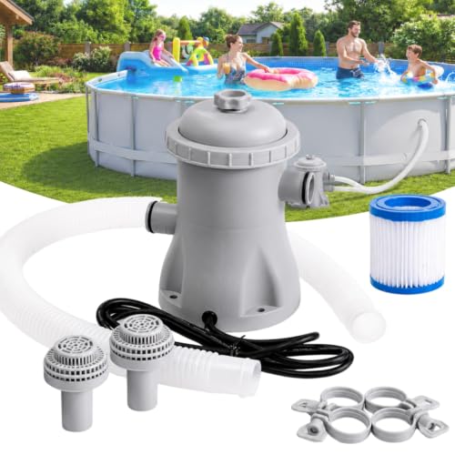 MENDUNER 330 GPH Pool Filterpumpe oberirdisch, 16W Pool Filterpumpe Komplettset mit Schlauch - Klare Wasserzirkulation, leise versiegeltes ABS-Design für kleine bis mittlere Pools