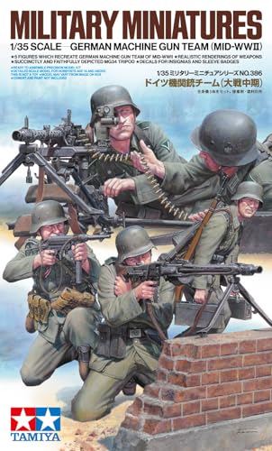 TAMIYA 35386 1:35 Fig.-Set Dt. MG Truppen (5) Mit.WW2 originalgetreue Nachbildung, Modellbau, Plastik Bausatz, Basteln, Hobby, Kleben, Modellbausatz, Zusammenbauen, unlackiert