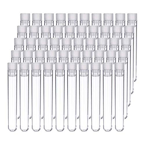Gaetooely 100 StüCk Klare Kunststoff Reagenz Gl？Ser mit Wei？En Schraub Kappen Proben Beh？Lter Flaschen Druck Kappen 12X75Mm