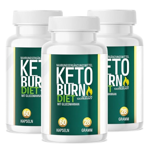NEU: Keto Burn Diet - Das Original, Kapseln mit hochwertige natürliche Inhaltsstoffe für Frauen + Männer, Nahrungsergänzungsmittel mit Glucomannan - 180 Stück