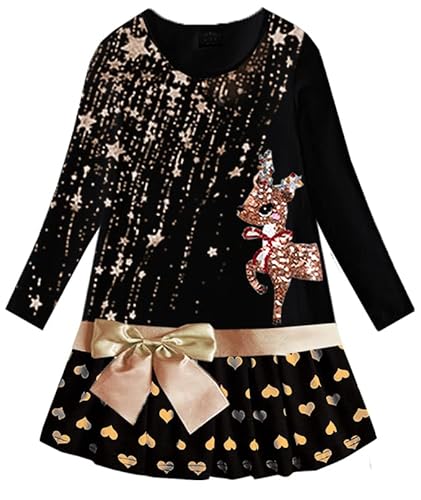 VIKITA Mädchen Kleider Langarm Baumwolle Kinder Kleid Süßes Muster LH3664 3T