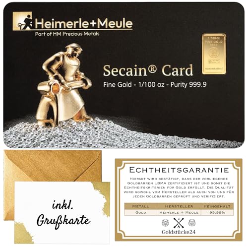 Geschenk aus Gold – Goldbarren - Heimerle+Meule - Secain Card - inkl. Geschenkverpackung, Grußkarte und Echtheitsgarantie (0,31g Gold)