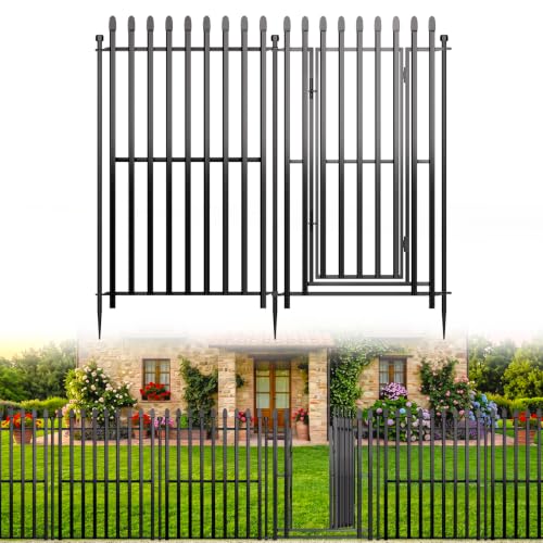 Gartenzaun, Metallzaun Paneele ohne Graben, Rostfreier Tierzaun für Außenbereich, Beetzaun für Garten, Terrasse, Beete und Landschaft | Gesamtgröße 101 cm (H) x 670 cm (L), 10 Paneele mit Tor