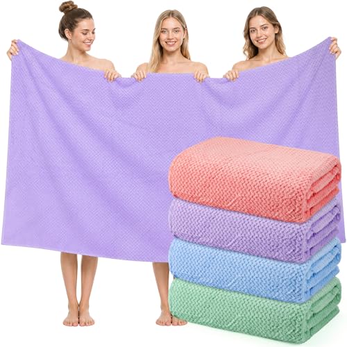 HFZCV 4er Set XXL Duschtuch 102x204 cm, Übergroße Badetücher für Erwachsene, Saugstark, Schnelltrocknend, Weiche Mikrofaser Korallenfleece Handtücher für Badezimmer, Sauna, Strand, Spa (Bunt)
