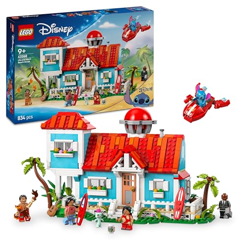 LEGO | Das Strandhaus aus „Lilo und Stitch“ - Spielzeug mit 6 Zimmern, Dachterrasse, Raumschiff und 5 Minifiguren - Geburtstagsgeschenk für Mädchen, Jungen & Fans ab 9 Jahren - 43268