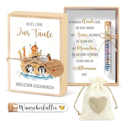 Taufegeschenk Geldgeschenke zur Taufe Inklusive Alles Liebe zur Taufe Karte Geschenkbox Kunststoff Reagenzglas Jutesäckchen Taufgeschenk Luxuriöse Geschenkbox mit Grußkarte für Jungen Mädchen