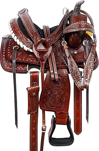 SHOWMEN CRAFT Premium Leder Western Barrel Racing Trail Reitsattel – Rutschfester Westernsattel mit natürlichem Griff, 15