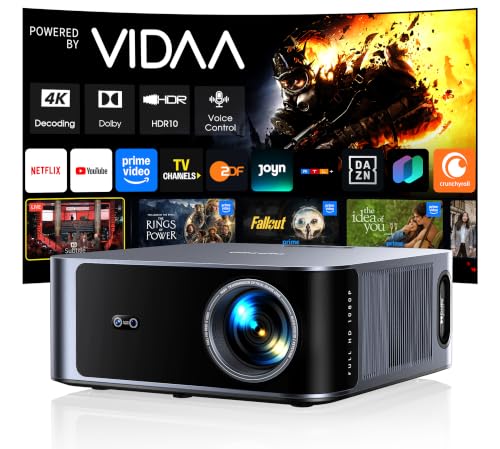 Beamer 4K [Schnellste VIDAA OS] Kompatibel mit Netflix, Dolby Audio & HDR10, 2000ANSI Smart Beamer Heimkino Autofokus Trapezkorrektur, Outdoor Projektor mit App Sprachsteuerung, WLAN/Bluetooth/Handy