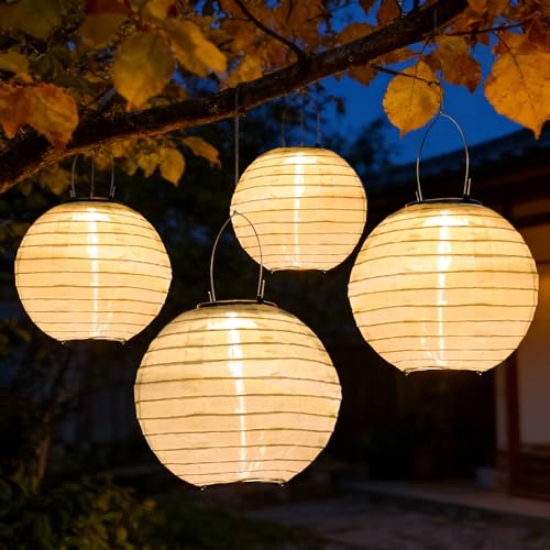 SLWOO Solar Lampions Außen Wetterfest 4 Stück 20cm Hängende LED Laterne