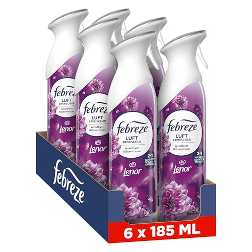 Febreze Lufterfrischer Spray Lenor Amethyst Blütentraum 6x185 ml, 2-in-1 Geruchsbekämpfung Und Frische