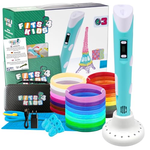 Fits4Kids 3D Drucker Stift Starterset Geschenke Für Kinder XXL, Mit 140m PLA Filament 1,75 mm Und Zubehör (Blau)