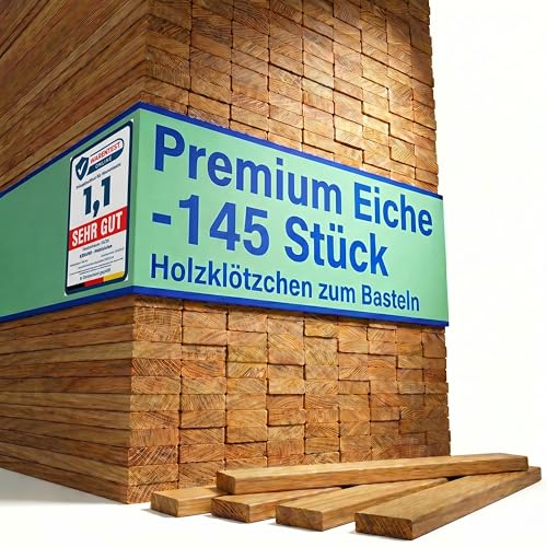 Holzklötzchen zum Basteln Eiche 145 Stück, ohne Klebeband, DIY, KERANO