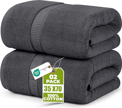 Utopia Towels 2er Badetücher Duschtücher Groß Baumwolle 90 x 180 cm Grau