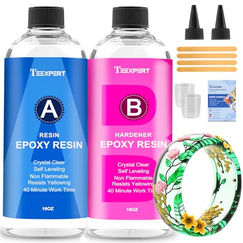 Teexpert Epoxidharz mit Härter, 32OZ/950ml Hochglanz Epoxidharz Set, Blasenfreies Beschichtungs- und Gießharz für DIY-Kunst, Schmuck, Untersetzer, Weihnachtsdekorationen, Tischplatten, Formen, Holz