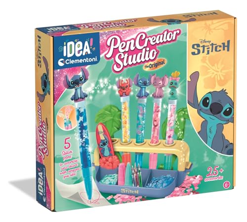 Clementoni Idea Mein Stift-Atelier Stitch - DIY Stifte-Set | mit 5 Stiften & Figuren, Verzierungen & Aufklebern - Kreativspielzeug & Geschenk-Set für Kinder ab 6 Jahren, 18204