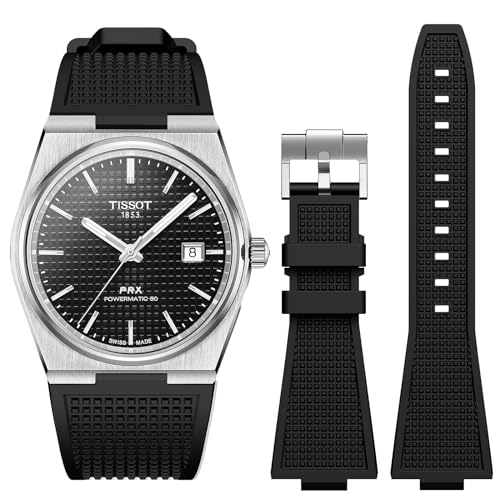 Stanchev Armband für Tissot PRX Uhrenserie, Weicher Silikonarmband für Tissot PRX Powermatic 80, 12mm Ersatzarmbänder für Herren und Damen für Tissot PRX Serie Uhren 40mm (Black)
