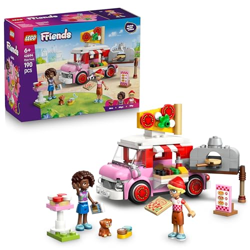 LEGO Friends Pizzawagen - Spielset mit 2 Minifiguren, Hundefigur & Spielzeug Lebensmittel Zubehör - Kinderzimmer Deko - Geschenkidee für Mädchen ab 6 Jahren - 42694