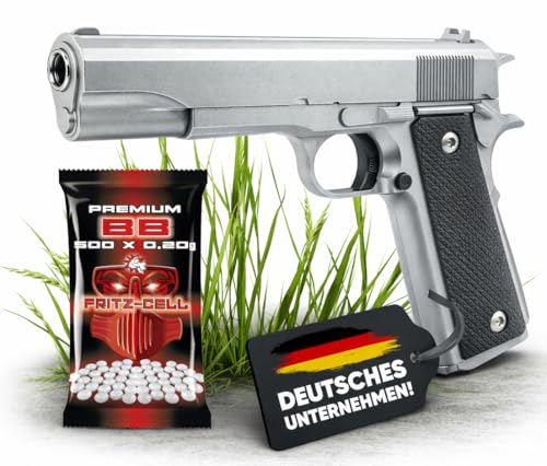 Fritz-Cell Set Airsoft Pistole FC13S schwere Ausführung Federdruck Softair Waffe 0,5 Joule 6 mm inkl. 500 Premium BB's 0,20g Munition